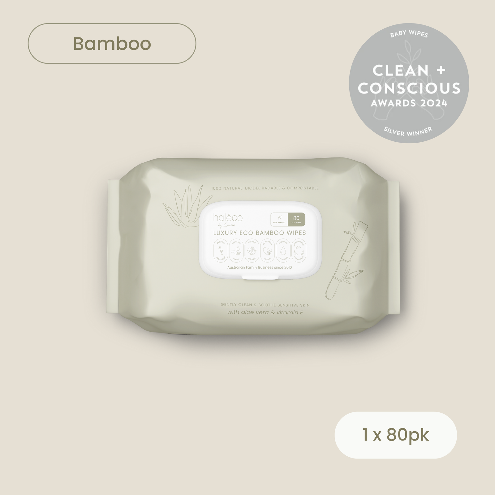 Haléco by Luvme 80pk Bamboo Wipes | 1 PACK