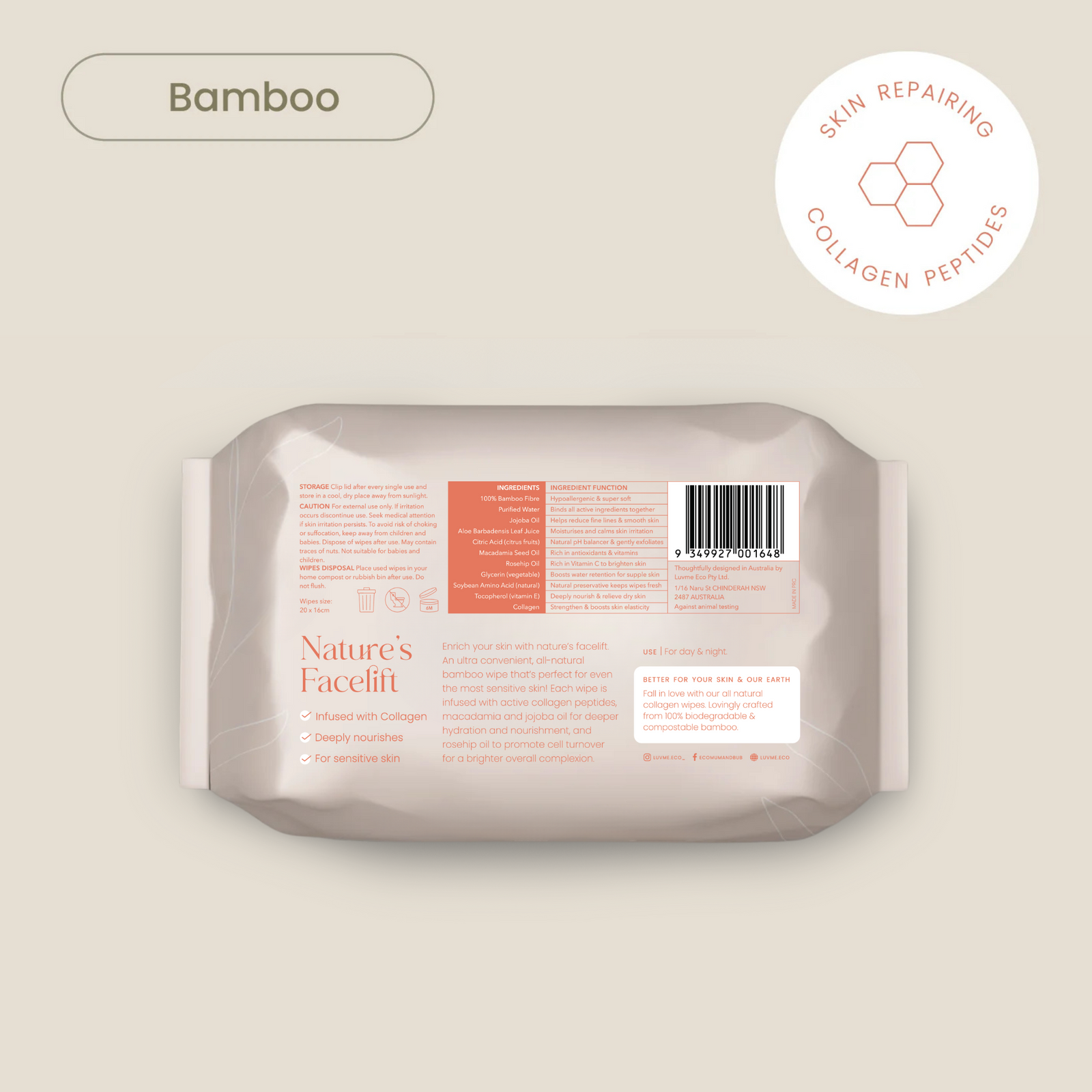 Haléco by Luvme 20pk Bamboo Collagen Face Wipes | 8 PACKS