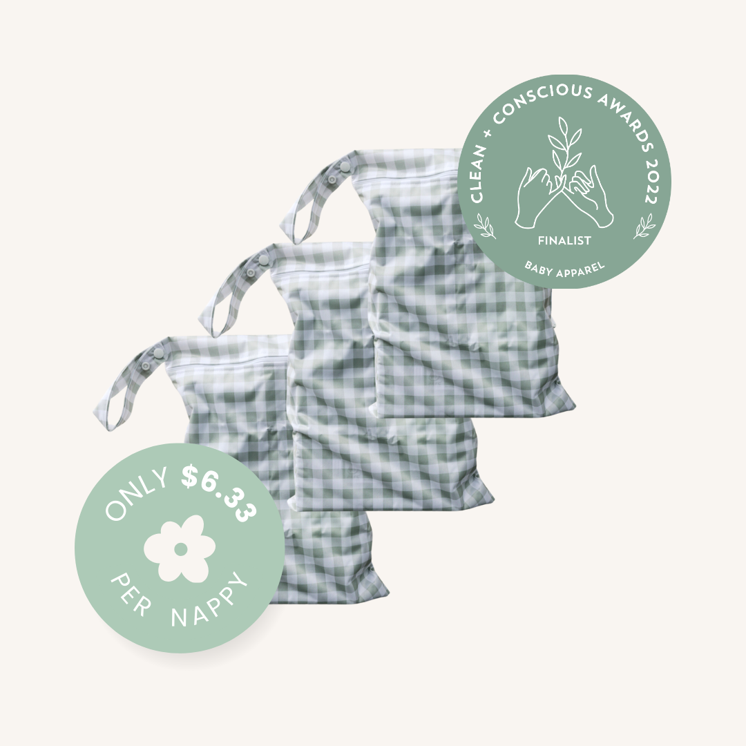 3pk Pandas Reusable Wet Bag | SAGE CHECK