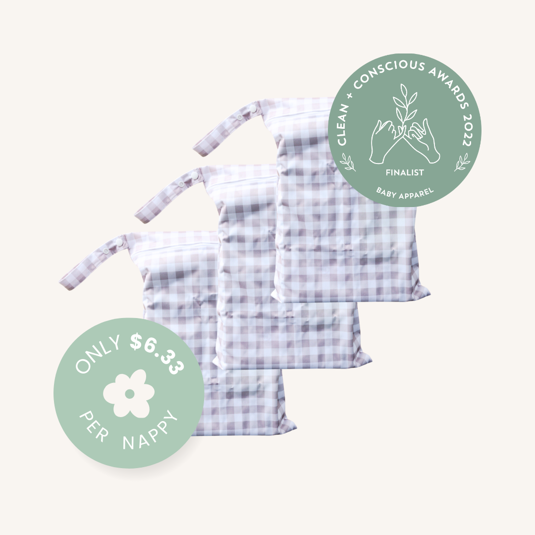 3pk Pandas Reusable Wet Bag | BEIGE CHECK