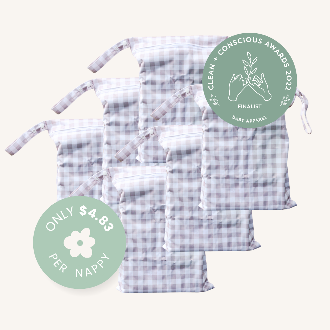 6pk Pandas Reusable Wet Bag | BEIGE CHECK