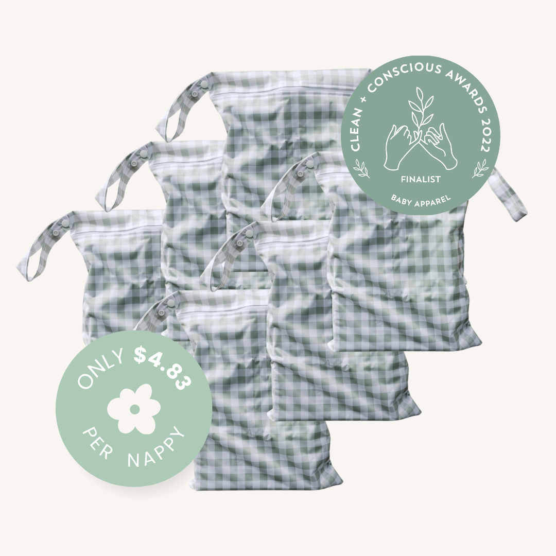 6pk Pandas Reusable Wet Bag | SAGE CHECK