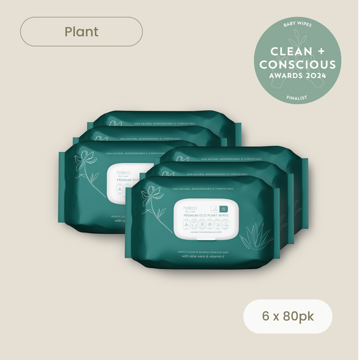 Haléco by Luvme 80pk Plant Wipes  | 6 PACKS