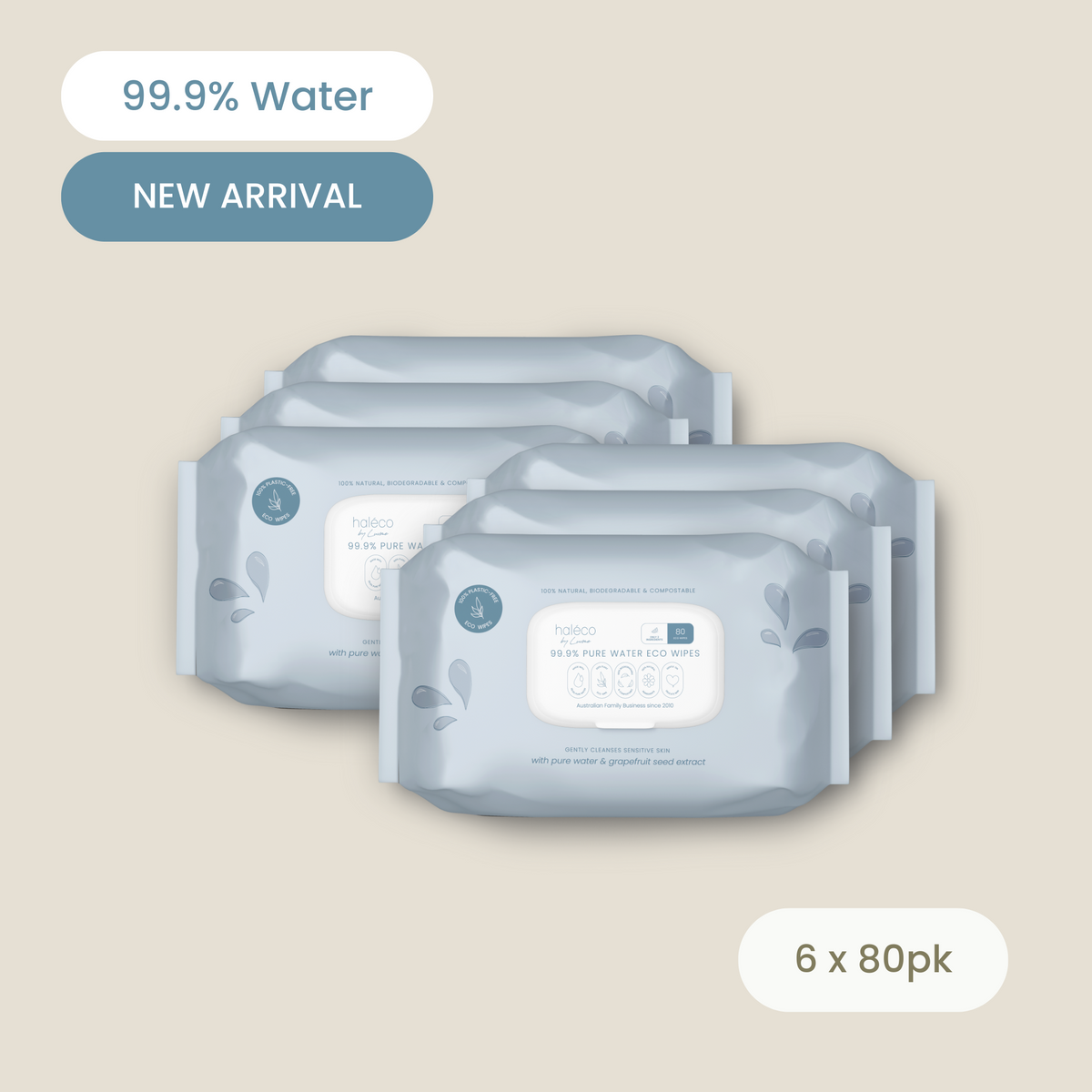 Haléco by Luvme 80pk Water Wipes | 6 PACK