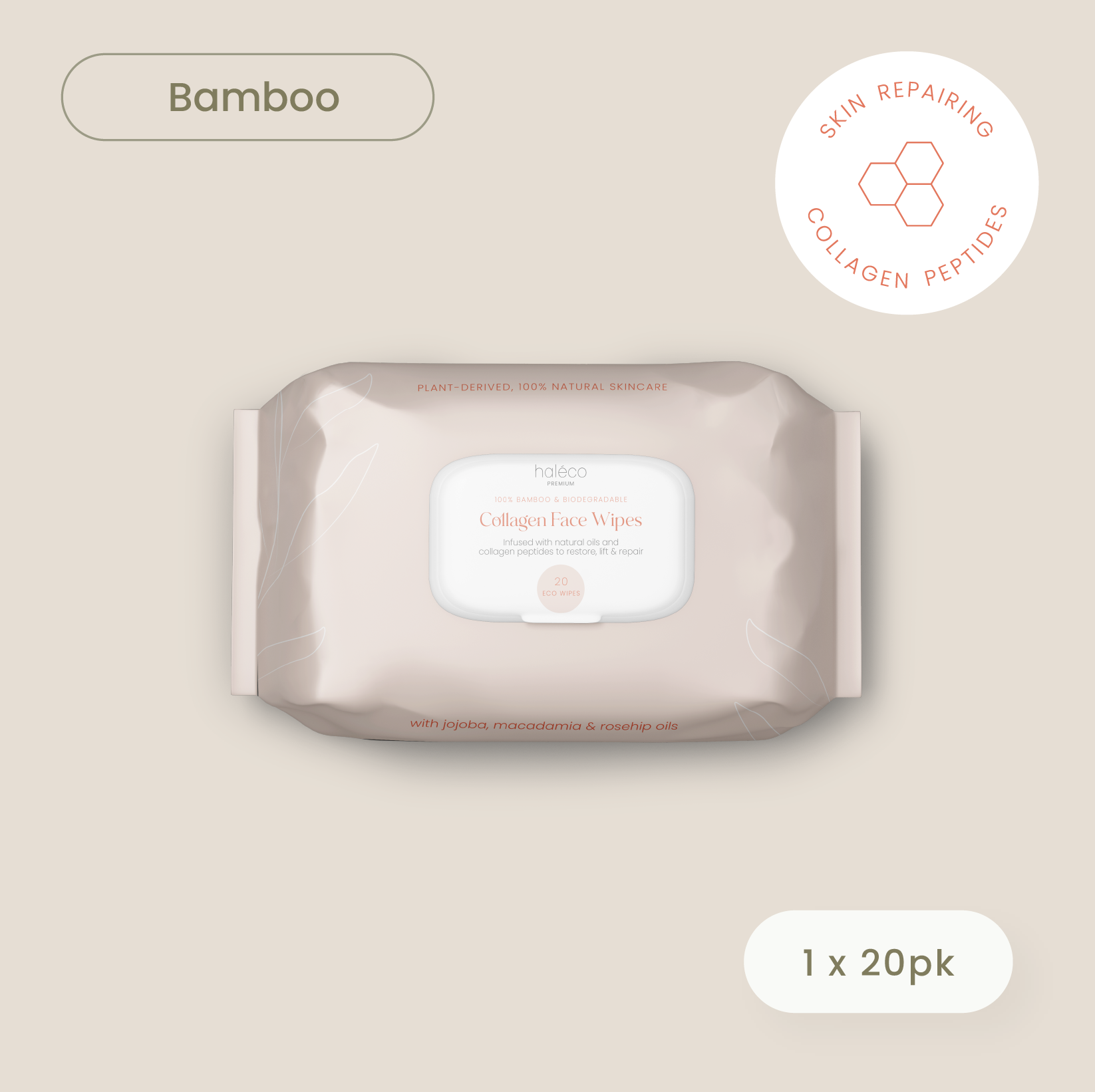 Haléco by Luvme 20pk Bamboo Collagen Face Wipes | 1 PACK