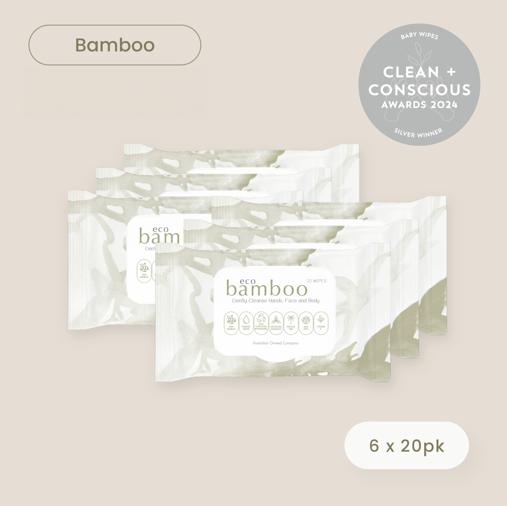 Haléco by Luvme 20pk Bamboo Wipes | 6 PACKS