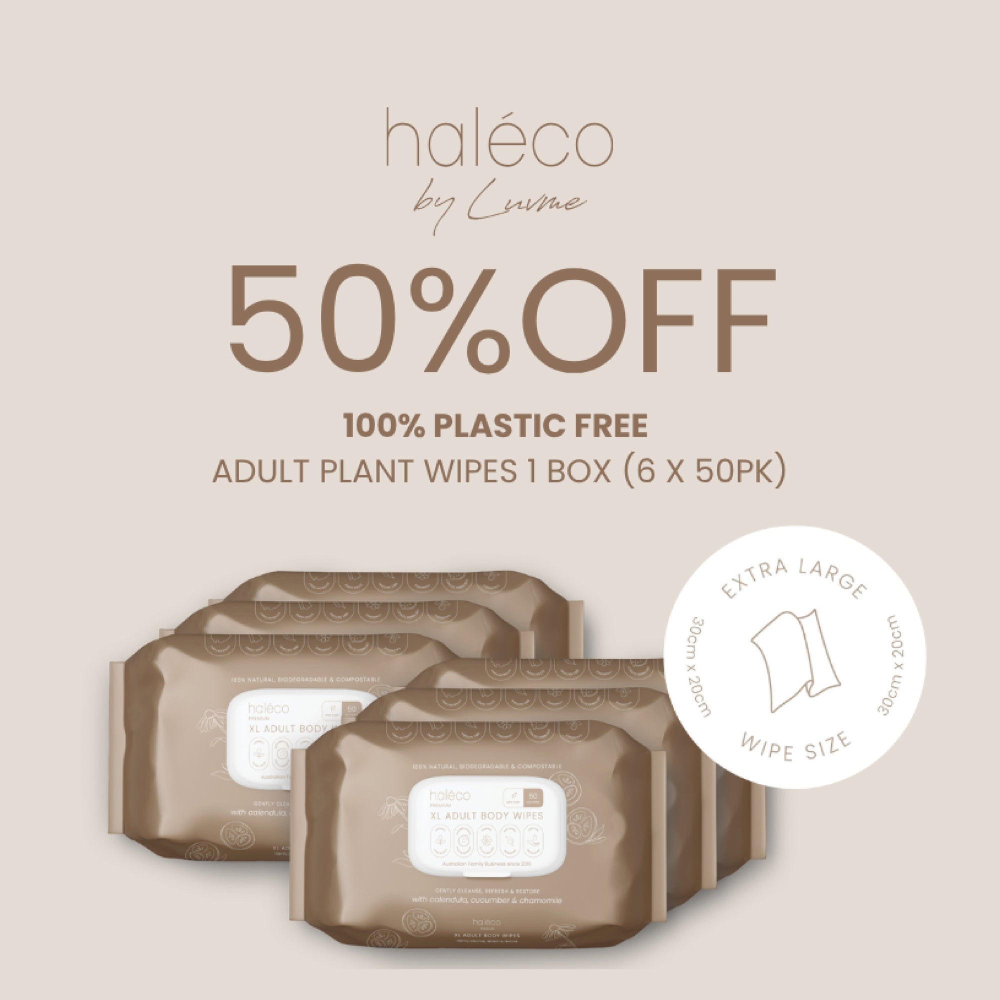 Haléco by Luvme 50pk XLarge Body Wipes | 6 PACKS