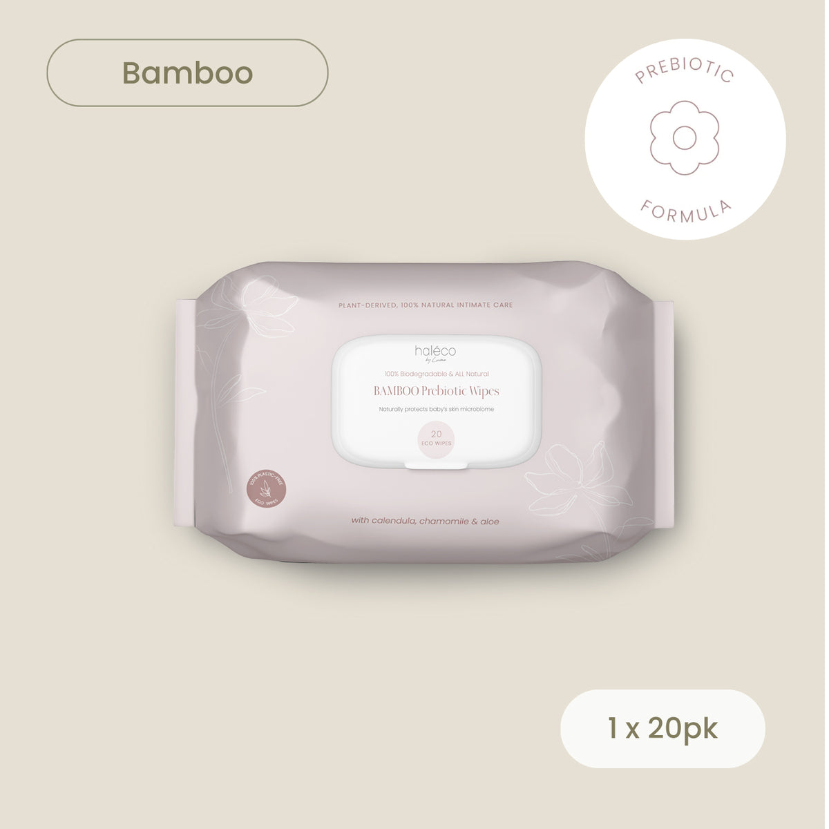 Haléco by Luvme 20pk Bamboo Prebiotic Wipes | 1 PACK
