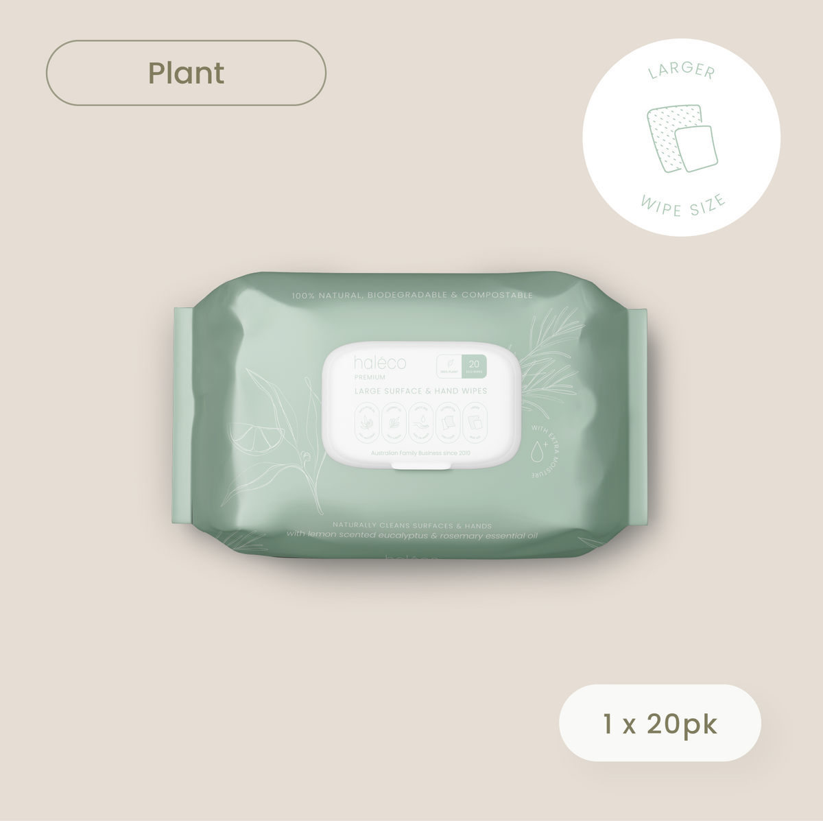 Haléco by Luvme 20pk Large Surface &amp; Hand Wipes | 1 PACK