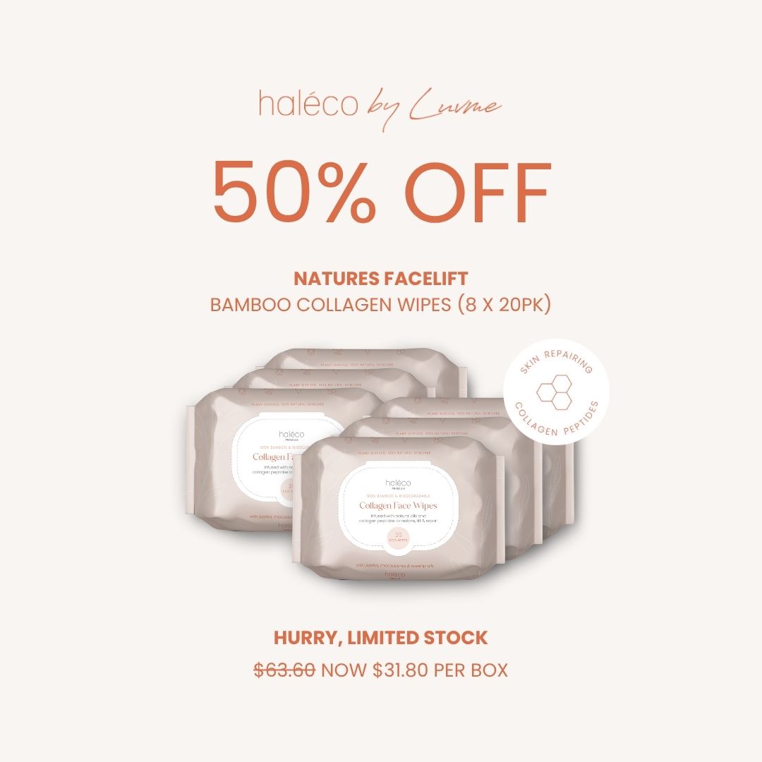 Haléco by Luvme 20pk Bamboo Collagen Face Wipes | 8 PACKS