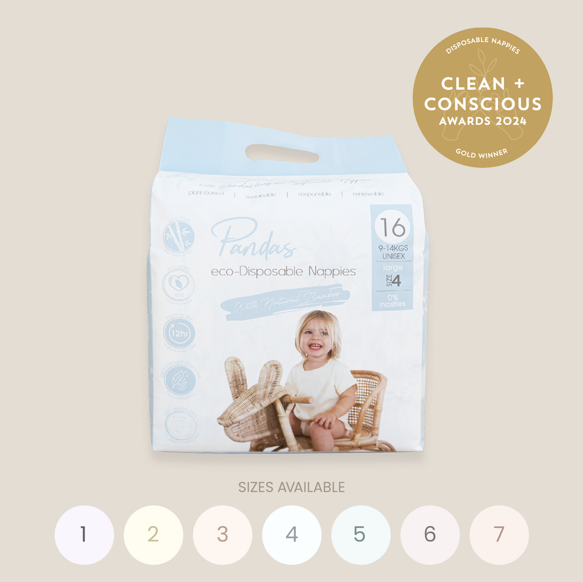 Pandas by Luvme Bamboo Nappies | SINGLE PACK